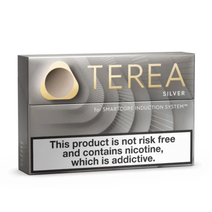 TEREA Silver pack of 20 heated tobacco sticks on a white background