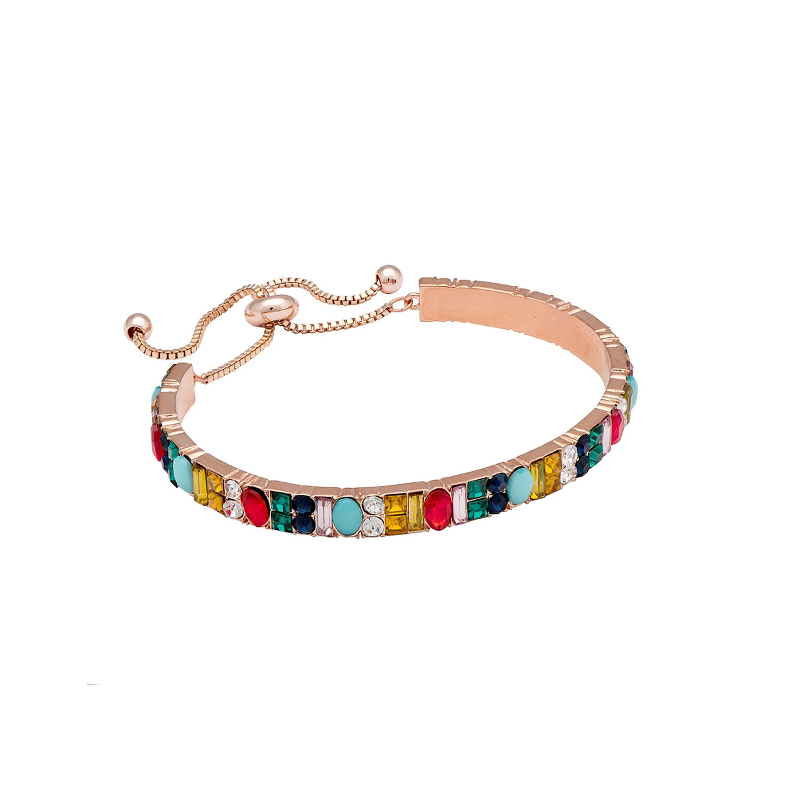 Bella & Beau rose gold bracelet with multicolour crystal stones