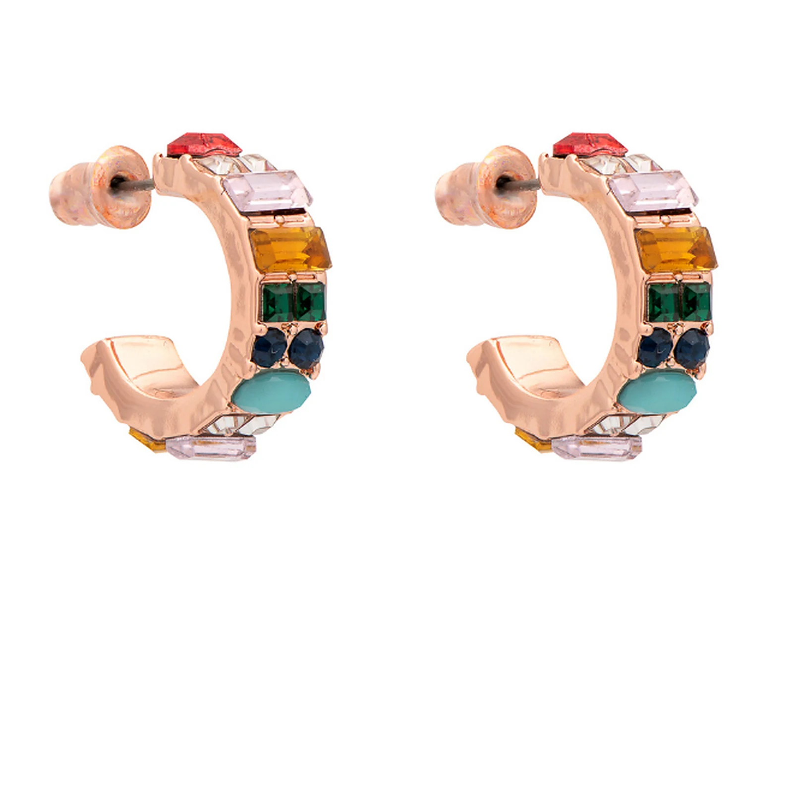 Detailed pair of Bella & Beau rose gold crystal hoop earrings