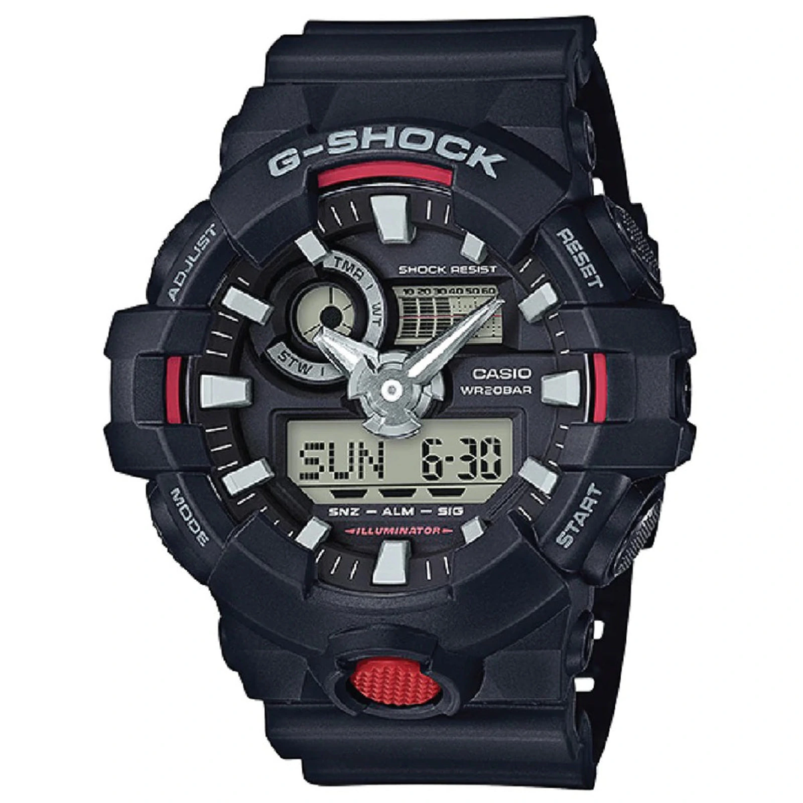 Casio G-Shock GA-700SF-1ADR black analogue-digital watch front view