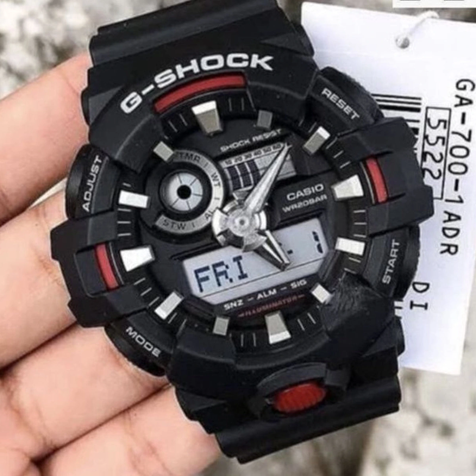 Close-up of Casio G-Shock GA-700SF-1ADR analogue-digital dial