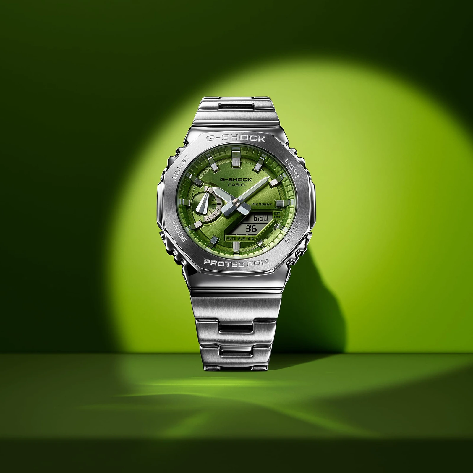 Casio G-Shock GM-2110D-3AJF green dial metal watch product hero