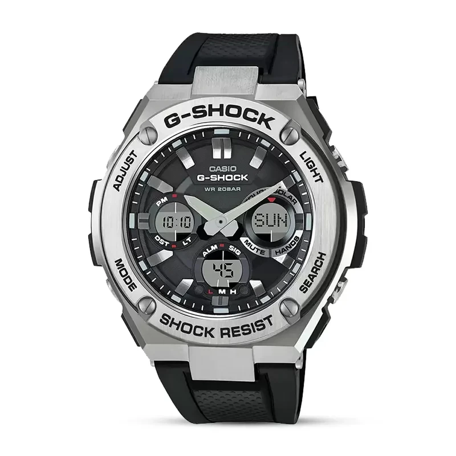 Casio G-Shock GST-S110-1ADR black and silver watch front view