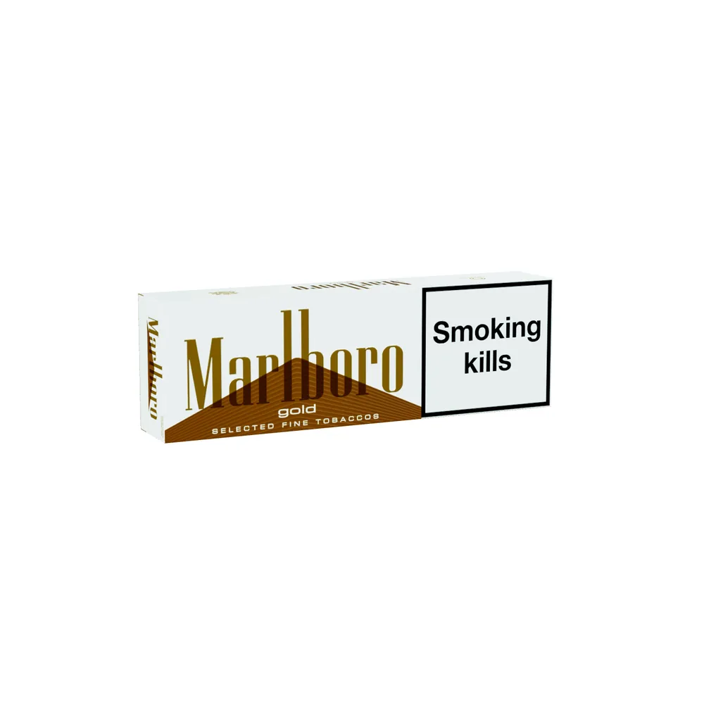 Marlboro Gold carton of 10 packs, front view on a white background