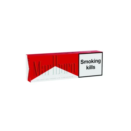 Marlboro Red carton of 10 packs, front view on a white background